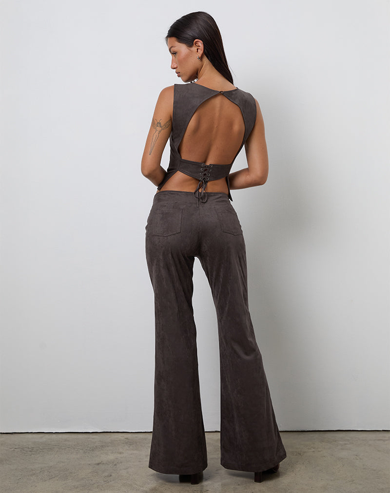 Vallen Trousers in Dark Faux Suede Chestnut