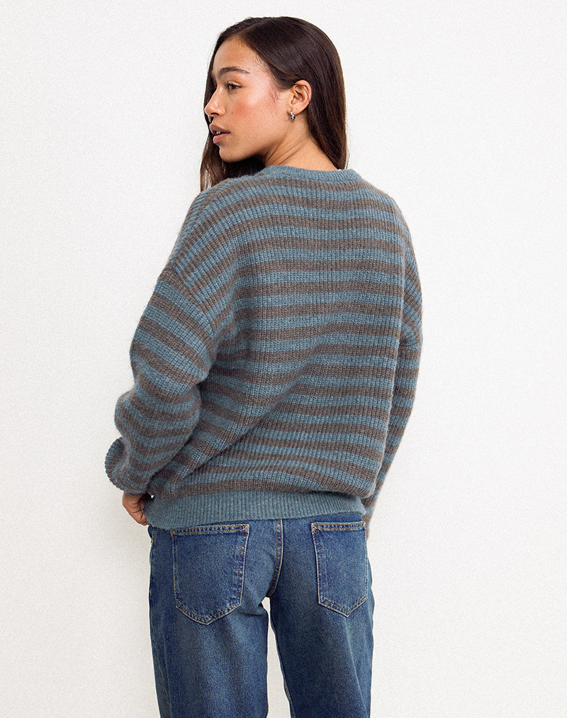 Orvala Knit Jumper in Slate and Brown Stripe