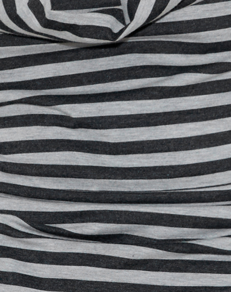 Pramita Halterneck Plunge Backless Mini Dress in Black and Grey Stripe