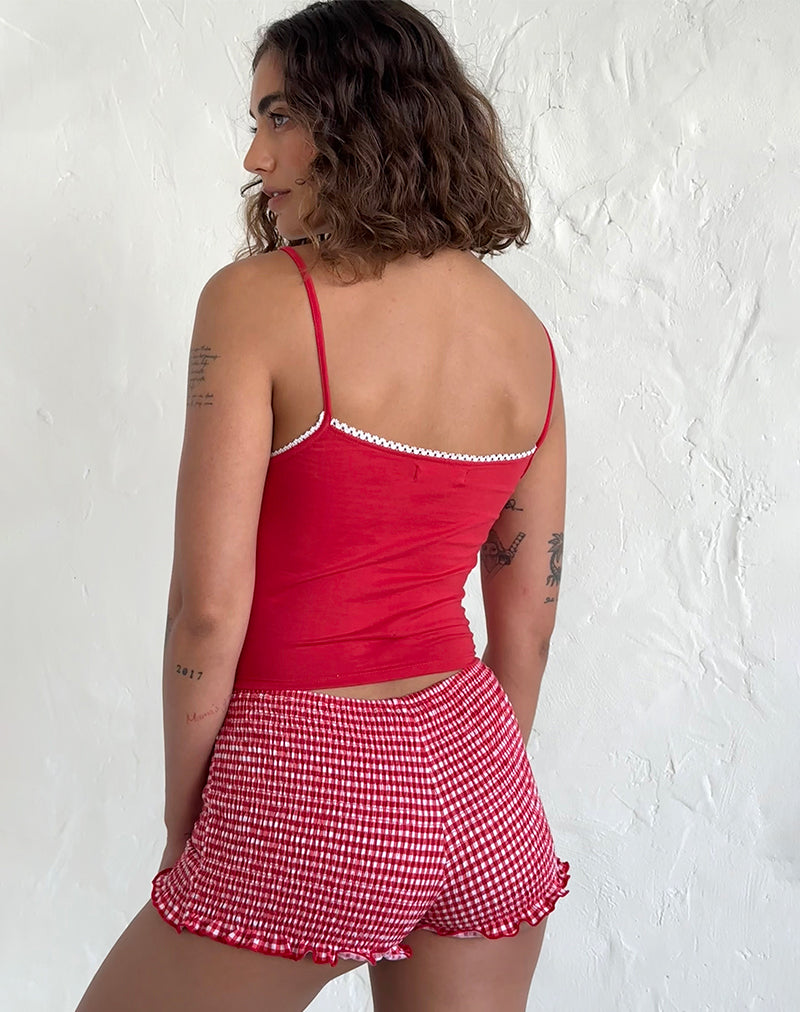 Suna Vest Top in Tango Red with Ivory Trim